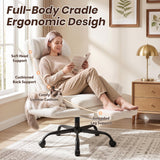 Furmax Big and Tall Office Chair, Criss Cross Legged Chair Wide Seat, Ergonomic Executive Desk Chair with Footrest, Teddy Fleece High Back Vanity Chair for Home Office, White