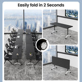 Folding Conference Table with Wheels, Flip-Top Mobile Training Table Modular Conference Room Tables, Space Saving Seminar Meeting Tables for Office School Business Classroom(Black 4PCS 47.2in)