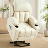 FLEXISPOT XL31 Power Lift Recliner Chair for Elderly, Electric Lift Chair with Massage & Heat, PU Leather Reclining Sofa w/Cup Holders, Side Pockets for Living Room Bedroom(Medium Size,Beige)