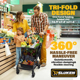 Folding Shopping Cart with Wheels, 75Lbs Collapsible Grocery Cart with Removable Basket & Universal Wheels Keoslpy