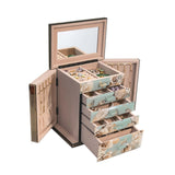 Homruilink High End Glass Jewelry Box for Women, 5 Layer, Bird & Floral