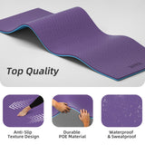 Yoga Mat Thick, 72"x32"x0.4"Th (10mm), Wide Non-Slip Exercise Mat with Carry Strap, Double-Sided POE Fitness Mat for Yoga, Pilates & Floor Workouts (Purple+Sky Blue)