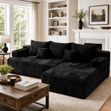96.8" Boneless Couch Cloud Modular Sectional Sofa with L Shaped Chaise, Modern Corduroy Upholstered Deep Seat Couches Lounge with 5 Pillows for Living Room Bedroom(Black, Stripe, Right Facing Chaise)