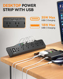 Desk Clamp Power Strip Surge Protector with 1800J, 6 Ft Mount Power Strip 6 Outlets and 6 USB (Any C Port 35W) for Laptop, Home Office Dorm, Fits 1.96" Table Edge