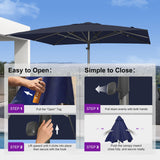 PURPLE LEAF Market Umbrella 11' x 11' Hotel Resort Semi Auto Lift, Navy