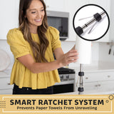 Heavy-Duty Stainless Steel Paper Towel Holder - Easy One-Handed Tear with Suction Cups - Modern Weighted Standing Countertop Dispenser for Kitchen - Holds All Paper Towel Rolls, Silver