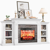 Naice 72" Electric Fireplace with Mantel and Cabinets, Fireplace TV Stand for Living Room Bedroom, Stacked Stone Surround and Remote Control 3D Realistic Flame