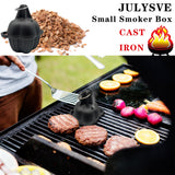 JULYSVE Small Cast Iron Smoker Box & Garlic Roaster Garlic Presses, Pre-Seasoned Wood Chip Smoker Box for Gas/Pellet/Charcoal Grills, Cast-Iron Garlic Baker