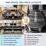 QXYXSM Folding Conference Table, Conference Room Table with Modesty Panel, Flip Top Mobile Training Table, Modular Rolling Meeting Tables for Training Room, Seminar(6, Deep Iron Gray, 47.2in