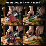 FAMCüTE Japanese Knife Block Set, Hand Forged 5-Layer 9CR18MOV Clad Steel Ultra Sharp Kitchen Knives with Wooden Storage & Rosewood Handle