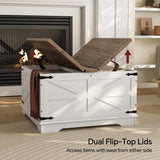 senlin Farmhouse Coffee Table, Heavy-Duty Coffee Table with Storage, Square Wood Center Table Set for Living Room with Pull Up Large Hidden Storage Compartment, Maple White