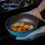 CAROTE 21pcs Pots and Pans Set, Nonstick Cookware Set Detachable Handle, Induction Kitchen Cookware Sets Non Stick with Removable Handle, RV Cookware Set, Peacock Blue