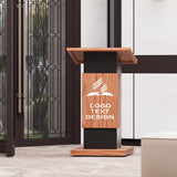 Customizable Logo & Text Podium Stand,Wood Lectern with Lockable Wheels,15MM Particle Board,Church Pulpit with Storage, Mic Stand Space,Wooden Podium for Seminars and Schools(Customized A)