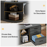 Tribesigns 80'' L-Shaped Desk, Large Executive Office Desk with 55'' Drawers Cabinet, Modern Commercial Office Table with Storage Shelves, Business Furniture for Home Office, Grey & Black