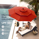 PHI VILLA 5 Pcs Outdoor Dining Set w/10ft 3-Layer Umbrella(Red)