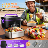 Zapone 2X1.2L Electric Heated Lunch Box, Upgared 100W 5D Surround Heat Tech 6x4000mAh Battery Powered with Dual Insulated Bag, Portable Food Warmer Automatic Heating 220°F Max BPA Free for Men Purple