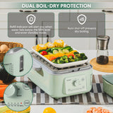 BUYDEEM G52 5.3 Quart Electric Food Steamer for 2-4 Servings, Vegetable Steamer for Cooking, 2-hour Keep Warm, 7 Preset Timings, Dual Boil-Dry Protection, Stainless Steel, Cozy Greenish