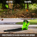 Greenworks 40V 16" Cordless Electric Lawn Mower + 40V Sweeper (150 MPH), 4.0Ah Battery and Charger Included