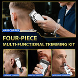 LQT Hair Clippers for Men 4 in 1 White LED Display Cordless Clippers Set Professional Electric Beard Trimmer for Men Foil Shaver Nose and Ear Hair Trimmer with Storage Bag to Son Husband Father Gifts