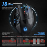 Wireless MMO Gaming Mouse, 16,000 DPI Optical Sensor, 2.4 GHz Transmission Technology
