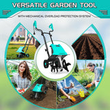 IncwBo 15 Amp 12 Inch Electric Tiller/Cultivator with 4 Steel Tines Small Garden Tiller for Gardening, Corded Rototiller with Adjustable Wheels