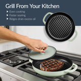 Best Choice Products Non-Stick Pot & Pan Cookware Set, Cast Iron, 2Qt Skillet W/Lid, 10" Grill Or Griddle Pan W/Press, 6Qt Enameled - Sage