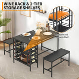 GarveeHome 3-Pieces Dining Table Set for 2-4 People, Small Kitchen Dinner Table with 2 Bench, Dining Room Tables Set with Storage Drawer & Shelf (Black)