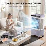 AKIRES 1800CFM Swamp Cooler,3-IN-1 Evaporative Air Cooler with 5.3 Gal Water Tank,6 Ice Packs,Evaporative Cooler with 12H Timer,2 Modes,3 Speeds,120°Oscillation，Cooling Fan for Indoor,Outdoor(31IN)