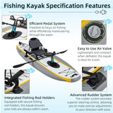 Danrelax Inflatable Kayak with Pedal System, 12ft Premium PVC Fishing Kayak, Portable & Lightweight with Rudder System, Aluminum Seat, and Accessories Included, Grey & Yellow(HIN Included)