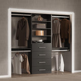 MODCART Modular Closet Organizer, 66" Wide with Hanging and Drawers, Wood Tower Storage for Walk-in Closets, Wall-Mounted Black Wardrobe Kit