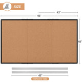 Board2by Extra Large Cork Bulletin Board 96" X 48", Foldable Notice Pin Board for Wall, Black Aluminum Framed 8'x4' Corkboard, Wall Mounted Noticeboard with 36 Push Pins for School, Home & Office