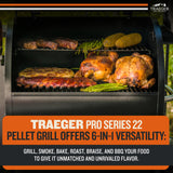 Traeger Grills Pro 22 Wood Pellet Grill & Smoker, Electric Pellet Smoker Grill Combo, 6-in-1 BBQ Versatility, 572 sq. in. Grilling Capacity, Meat Probe, 450 Degree Max Temperature, 18LB Hopper, Bronze