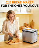OSIPOTO Bread Maker, 2LB Stainless Steel Bread Machine, 17-in-1 Automatic Settings, Non-Stick Pan, Beginner-Friendly Controls, Easy to Clean, Low Noise, High Success Rate for Homemade Bread