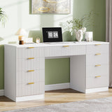 Vabches 59 Inch Fluted Computer Desk with 9 Drawers, White