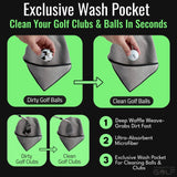 Multi-Function Magnetic Golf Towel - Exclusive Wash Pocket- Scrub Pad Cleaner - Magnet for Golf Cart or Clubs (16" x 24" Blue)