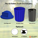 Campus Collection 42 Gallon Plastic Commercial Garbage Can with Push