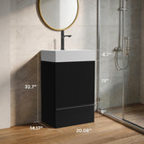 BLUHOUZZ 20" Bathroom Vanity with White Ceramic Sink, Black Fluted