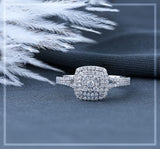 Dazzlingrock Collection Round Lab Grown White Diamond Cushion Cluster Two Layered Framed Engagement Ring for Women (0.35 ctw, Color H-I, Clarity SI2) in 925 Sterling Silver Size 8.5