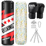 Filled Punching Bag for Adults, 4FT PU Leather Hanging Boxing Bag with 11lb Sponge Filler & 12OZ Boxing Gloves, Heavy Kicking Bag Boxing Equipment for MMA Training Karate Kickboxing YORWHIN
