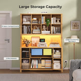 ADORNEVE Tall Mid Century Bookshelf with Storage Drawers,Oak