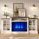 LUXOAK 70" Farmhouse TV Stand with 28" Fireplace, White Barnwood