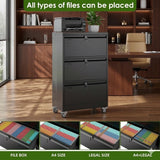 3 Drawer Lateral File Cabinet with Wheels, Lockable Metal Filing Cabinet for Home Office