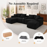 127'' Modular Boneless Couch,U Shaped Sectional Sofa for Living Room-Black