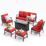 MIXPATIO 6-Piece Metal Patio Conversation Set, Fire Pit Table, 2 Ottomans