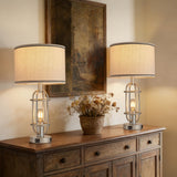 Reaketon Table Lamps for Living Room Set of 2, 22.3" Farmhouse Lamps for Nightstand, Industrial Table Lamps for Bedroom with USB Ports, Bulbs Included