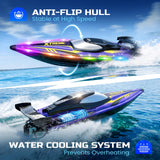 DEERC 17” Large High-Speed RC Jet Boat, Self-Righting Remote Control Boat with 9 LED Lights, 32+ KPH, 30-Min Runtime, Waterproof for Pools & Lakes, Kids & Adults