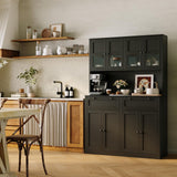 GarveeLife Tall Kitchen Pantry Cabinet with Charging Station and Microwave Stand, Storage Hutch with Drawers for Dining Room, Living Room, Black