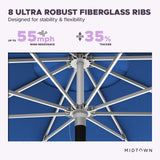 Midtown Umbrellas Push & Pop 10 Ft Patio Umbrellas with Push & Pop Mechanism, 8 Fiberglass Ribs & Sunbrella Fabric – Outdoor Umbrella for Deck, Pool, Cafés and Hotels – Dark Blue Canopy, Silver Pole