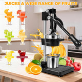 Shcazhcx Cast Iron Citrus Juicer, Ultra-Premium Hand Press Fruit Juicer with Stainless Steel Cup, Heavy Duty High Yield Pomegranate Lemon Orange Lime Squeezer for Kitchen & Commercial Use, Black