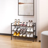 Seville Classics Sturdy Freestanding Storage Shelf for Bedroom, Closet, Entryway, Dorm Room Organizer Stackable Durable Metal Shoe Rack Espresso Slat, 3-Tier (NEW MODEL)